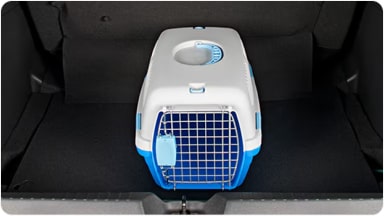 Accesorio de transportadora rígida tamaño pequeño con puerta de reja, ideal para trasladar mascotas pequeñas de forma segura en el baúl de la nueva Chevrolet Spin en Argentina.