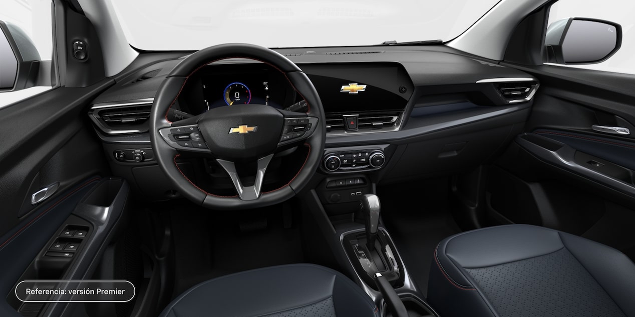 Interior de la Chevrolet Spin 2027 versión Premier con vista del tablero digital, volante multifunción y consola central con transmisión automática en Argentina.