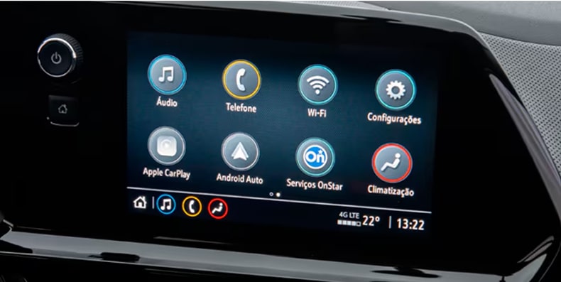 Pantalla del sistema MyLink de la Chevrolet Montana 2025 con Apple CarPlay y Android Auto