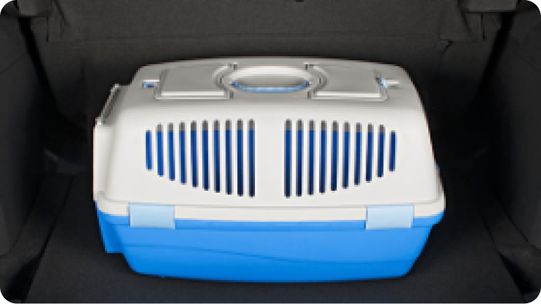 Imagen de una caja de transporte N°3 para mascotas colocada dentro de un baúl.