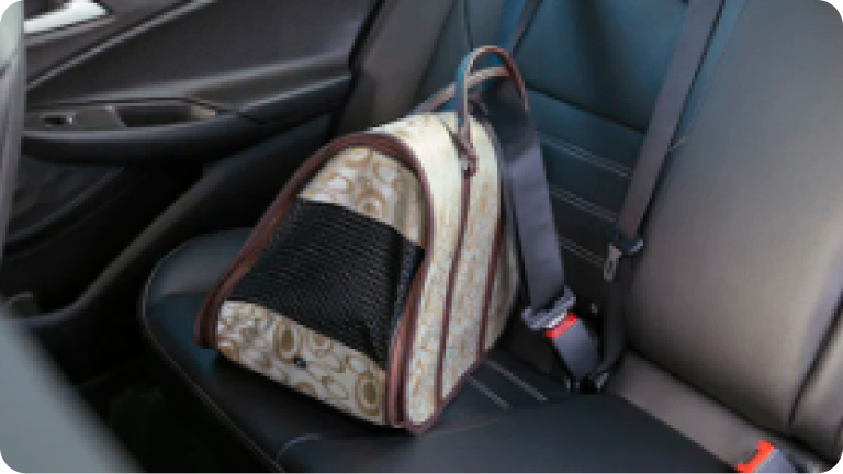 Imagen del interior de la nueva Chevrolet Silverado, mostrando una bolsa de transporte para mascotas.