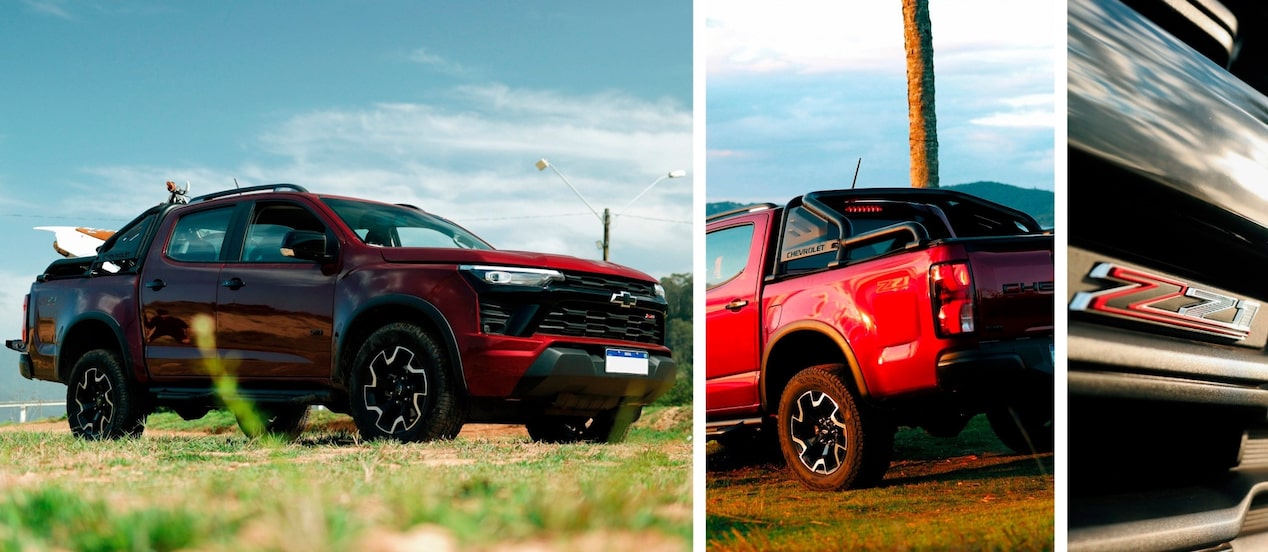 Collage de la Chevrolet S10 Z71 color Rojo Jinx, destacando diseño deportivo y detalles y acabados exclusivos.