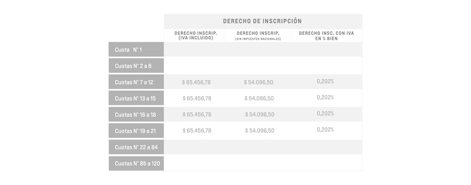 Onix LT - Derecho de inscripción con iva