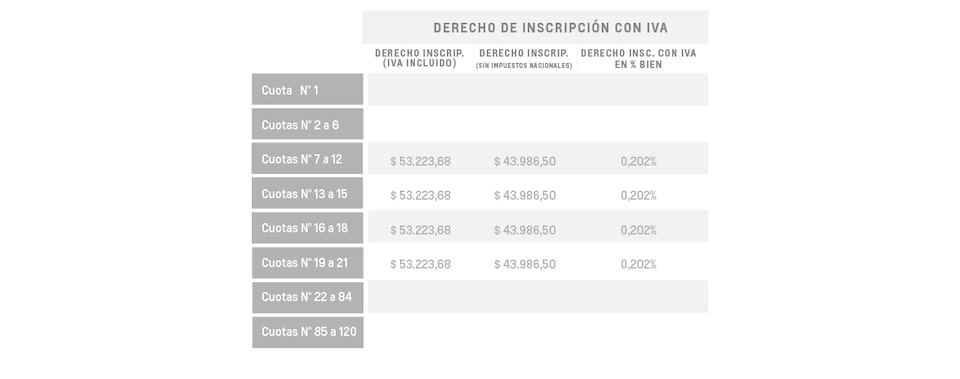Onix LT - Derecho de inscripción con iva