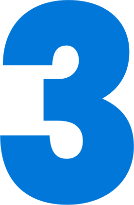 Número tres en color celeste.