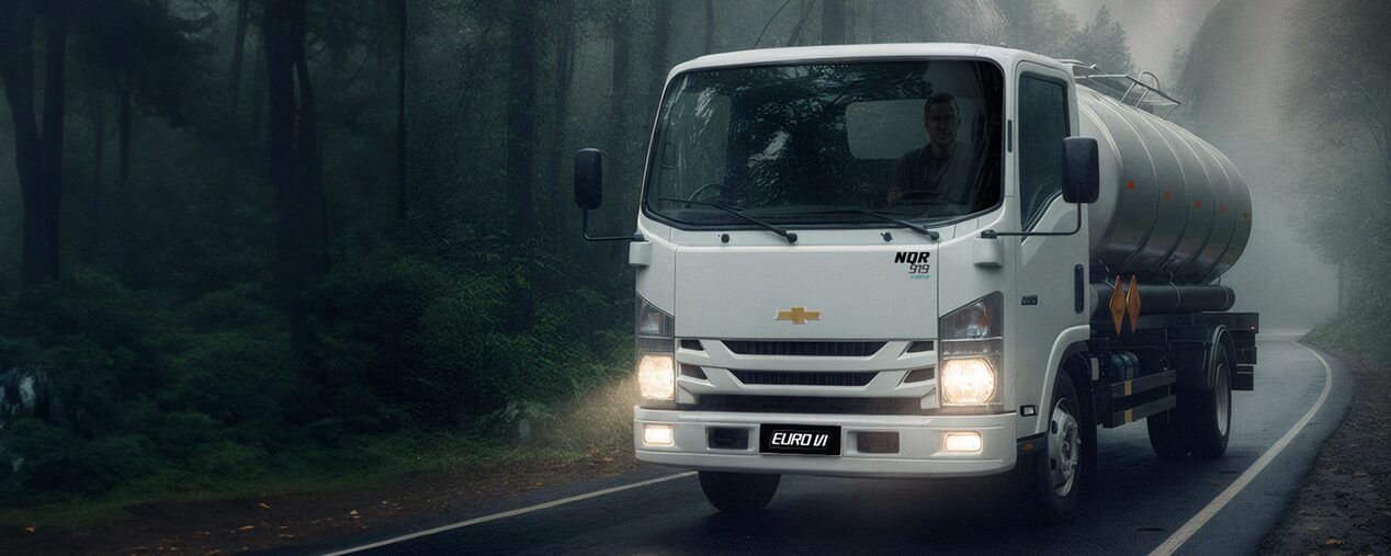 Camión Chevrolet NQR circulando por una ruta.