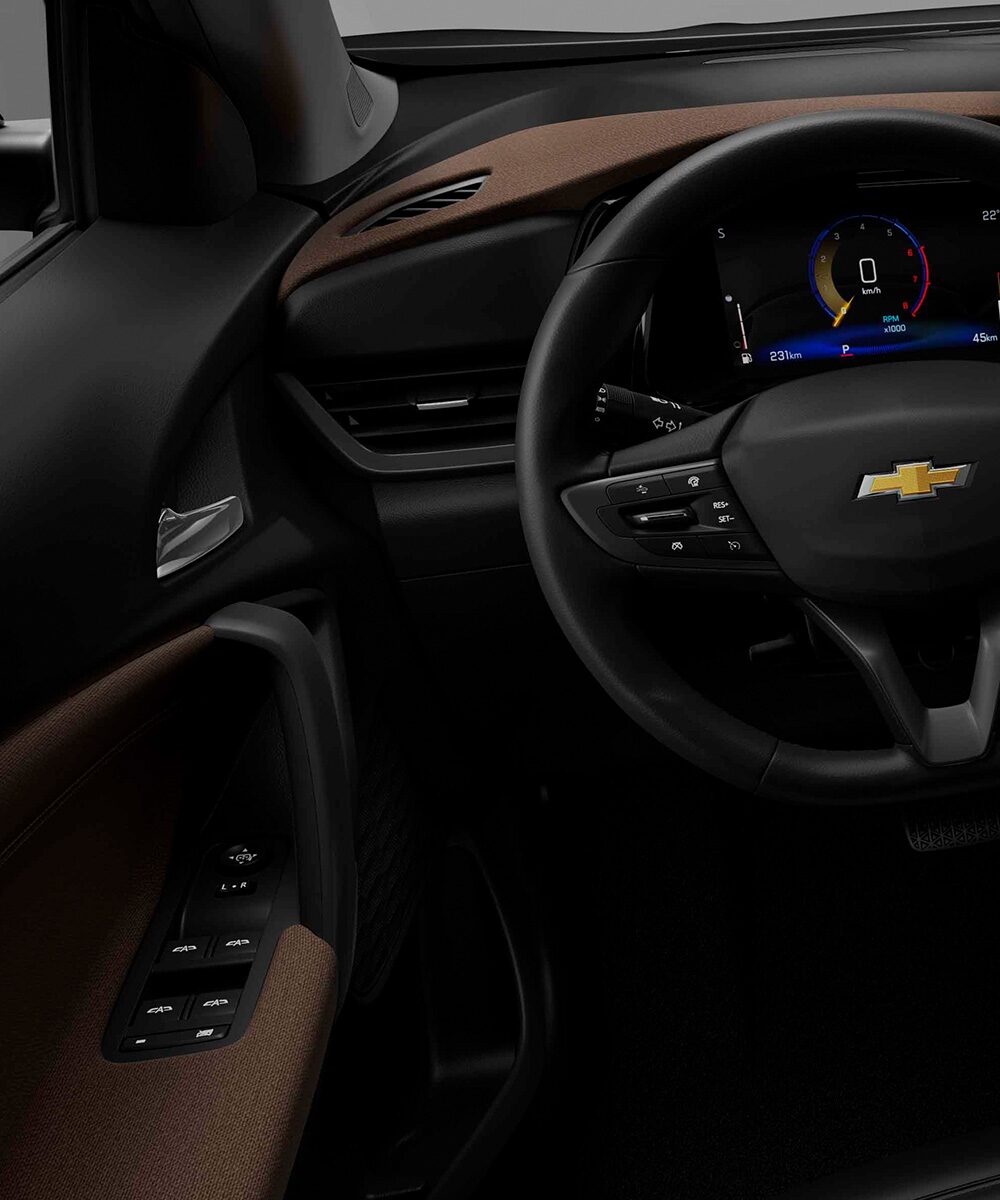 Volante y cluster digital color Café de la Chevrolet Tracker.