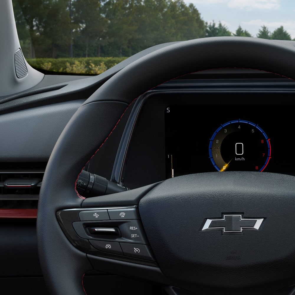 Detalle del cómodo volante de la Chevrolet Tracker.