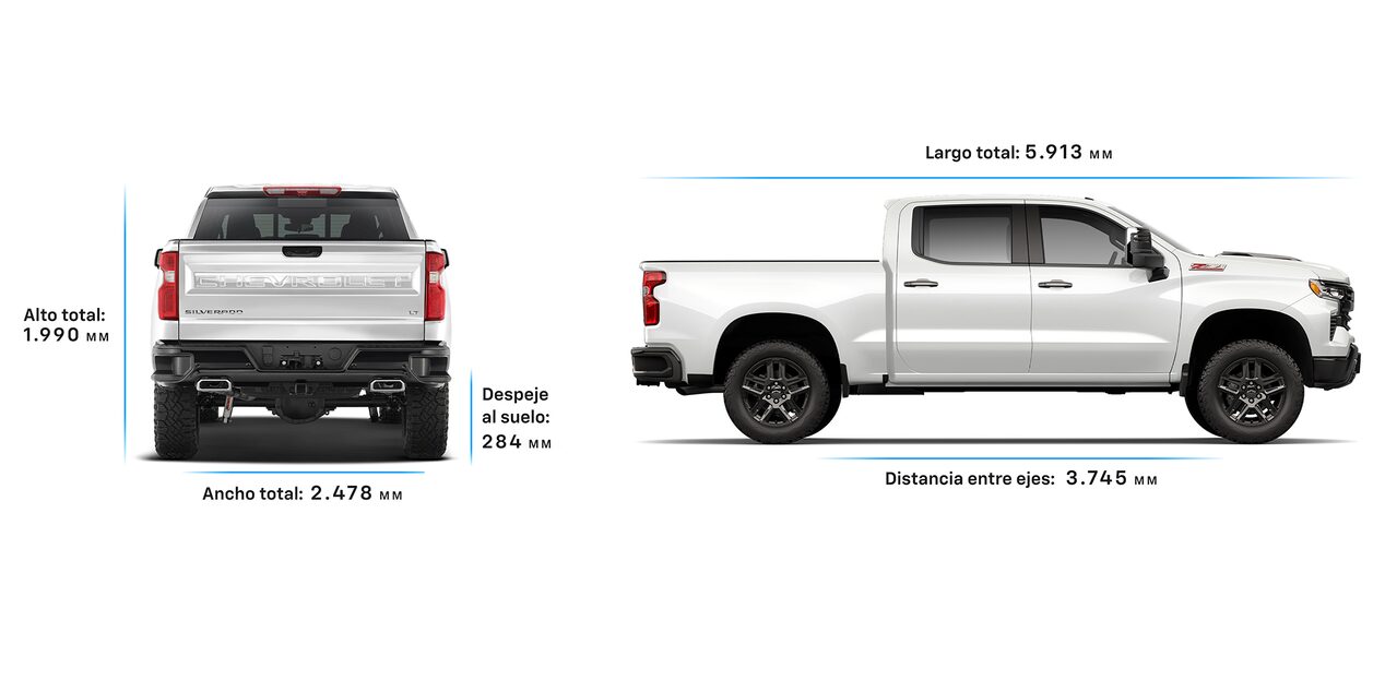 Gráfico que muestra las medidas de la Chevrolet Silverado Z71.