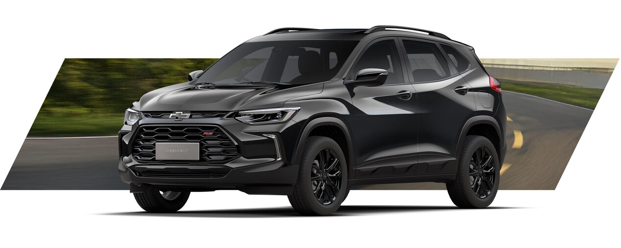 Chevrolet Tracker SUV negro mostrando diseño exterior moderno y dinámico sobre carretera curva
