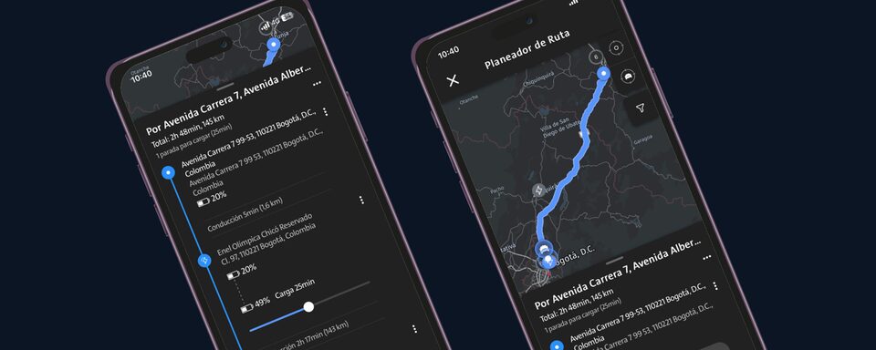Imagen de dos teléfonos móviles, uno al lado del otro, mostrando características de la app myChevrolet.